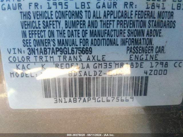 Nissan SENTRA SV 2016 3N1AB7AP9GL675669 Image 9