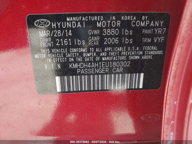 KMHDH4AH1EU180302 Hyundai Elantra Sport