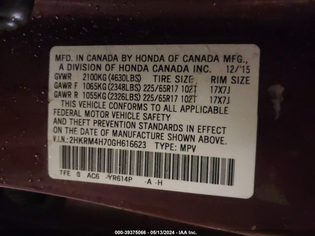 Honda Cr-v Ex-l 2016 2HKRM4H70GH616623 Image 9