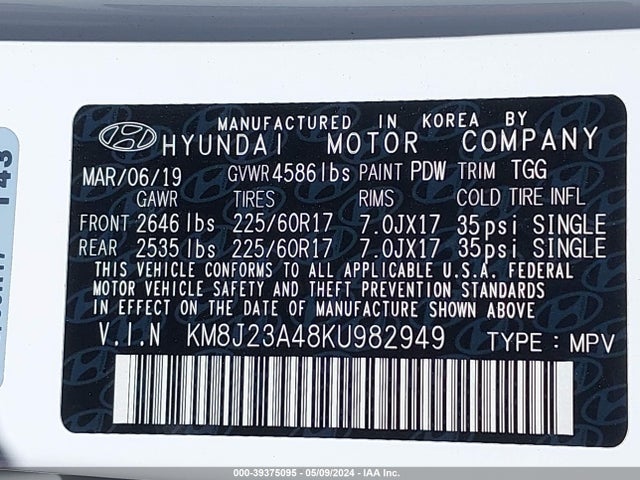 Hyundai TUCSON SE 2019 KM8J23A48KU982949 Image 9