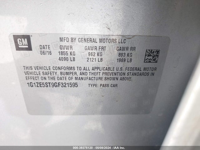 Chevrolet MALIBU 1LT 2016 1G1ZE5ST9GF321595 Image 9