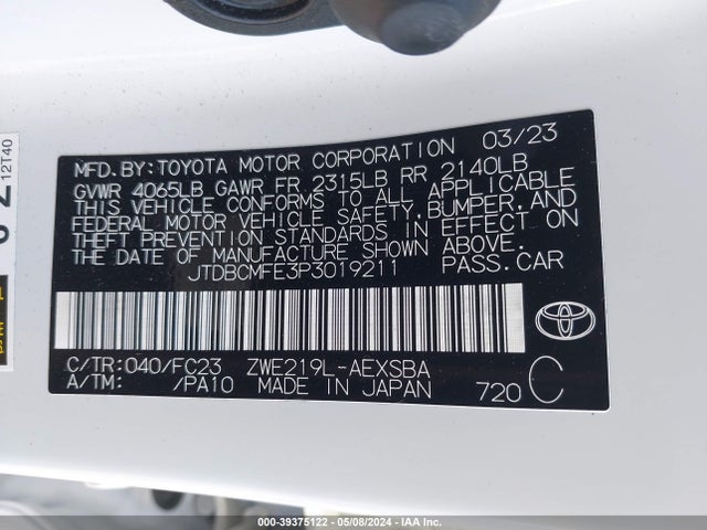 Toyota Corolla Hybrid Se 2023 JTDBCMFE3P3019211 Image 9