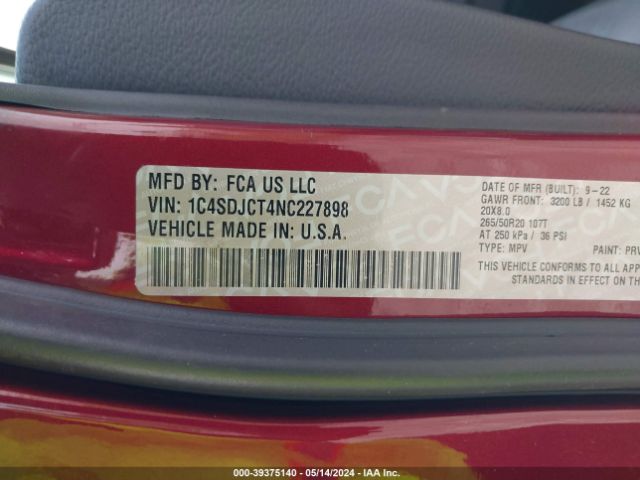 1C4SDJCT4NC227898 Dodge Durango R/t Awd