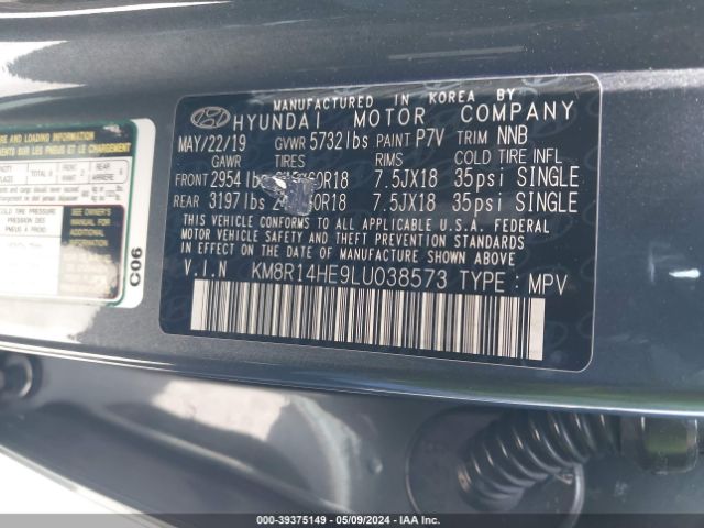 KM8R14HE9LU038573 Hyundai Palisade Se