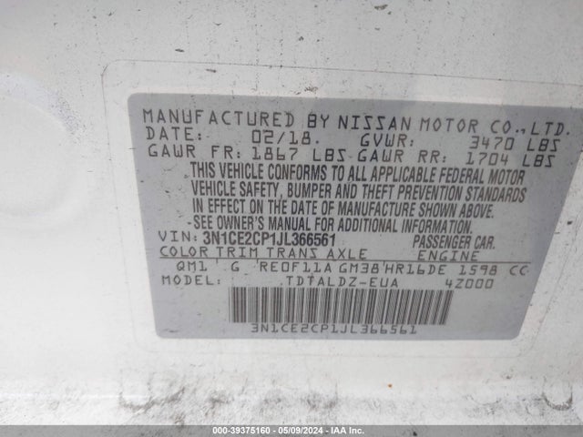 Nissan Versa Note Sv 2018 3N1CE2CP1JL366561 Image 9