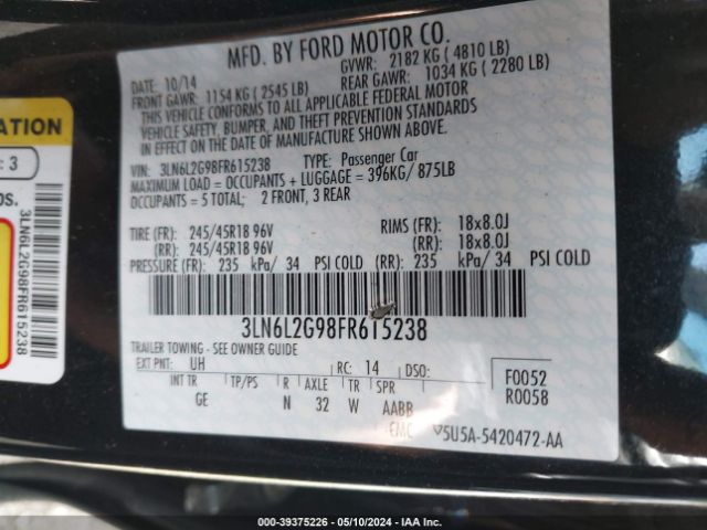 3LN6L2G98FR615238 Lincoln MKZ