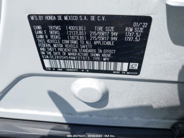 3CZRU5H54NM727973 Honda Hr-v 2wd Ex