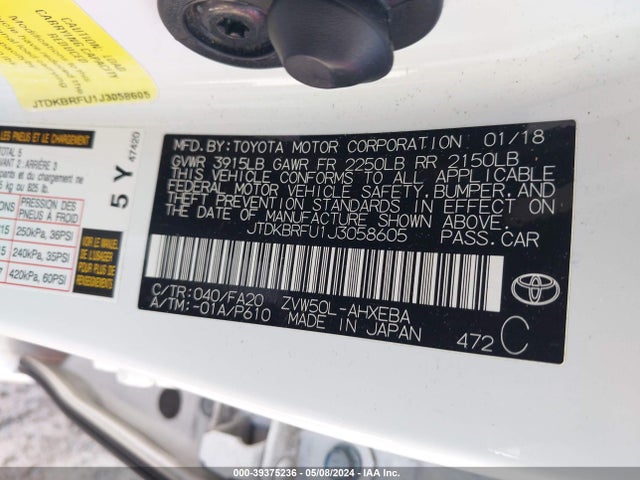 Toyota Prius Two 2018 JTDKBRFU1J3058605 Image 9