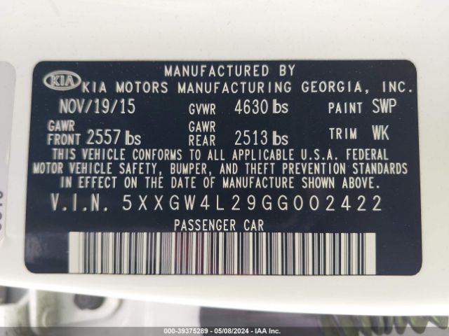 5XXGW4L29GG002422 KIA Optima Sx Turbo