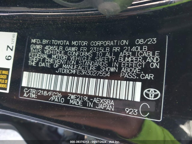 Toyota Corolla Hybrid Se 2024 JTDBCMFE3R3027554 Image 9