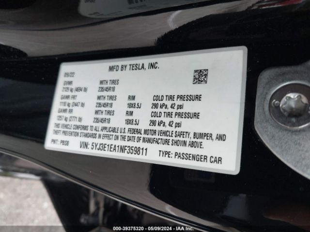 5YJ3E1EA1NF359811 Tesla Model 3 Rear-wheel Drive