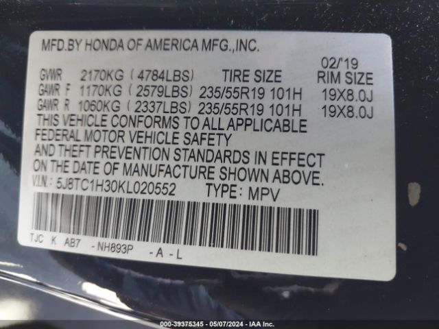 5J8TC1H30KL020552 Acura Rdx Standard