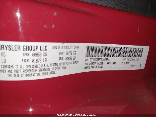 2012 FIAT 500 3C3CFFBR2CT302024 Photo 8