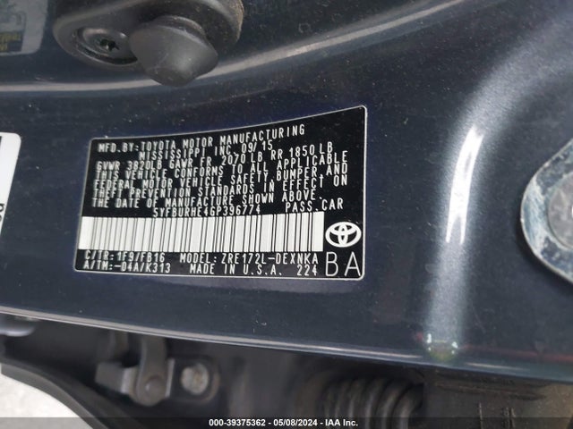 Toyota COROLLA LE 2016 5YFBURHE4GP396774 Image 9