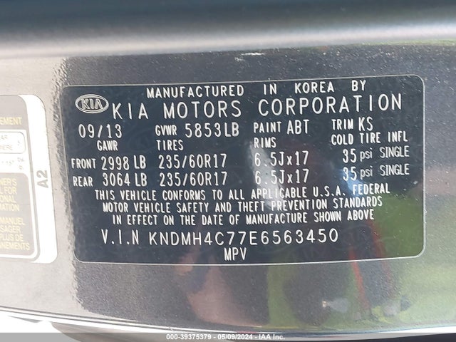 KIA SEDONA EX 2014 KNDMH4C77E6563450 Image 9