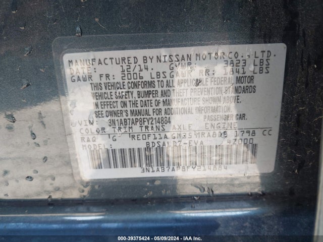 Nissan SENTRA SV 2015 3N1AB7AP8FY214884 Image 9