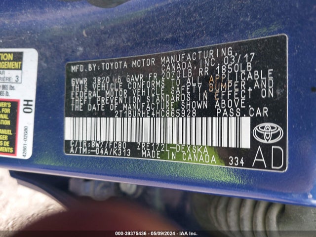 Toyota COROLLA SE 2017 2T1BURHE4HC865928 Image 9