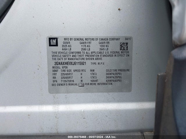 Chevrolet EQUINOX LS 2018 2GNAXHEVXJ6115921 Image 9