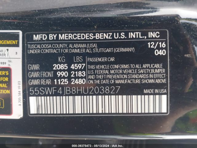 55SWF4JB8HU203827 Mercedes-Benz C 300 Luxury/sport