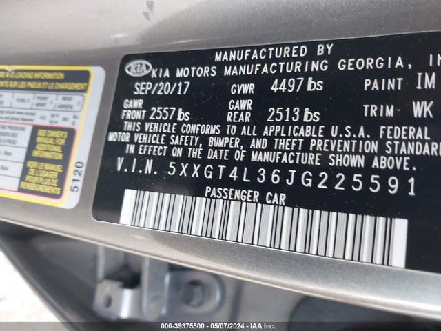 KIA Optima Lx 2018 5XXGT4L36JG225591 Image 9