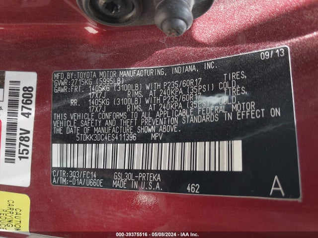 Toyota Sienna Le V6 8 Passenger 2014 5TDKK3DC4ES411396 Image 9
