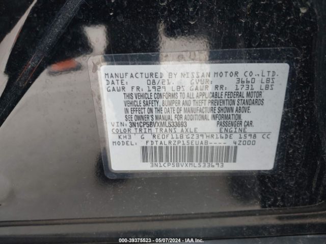 3N1CP5BVXML533693 Nissan Kicks S Xtronic Cvt