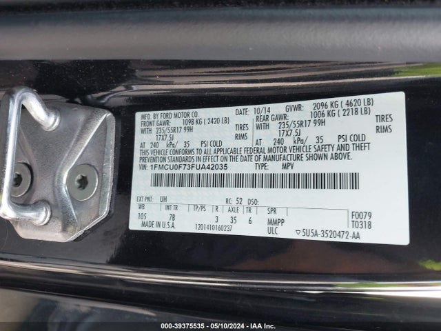 Ford ESCAPE S 2015 1FMCU0F73FUA42035 Image 9