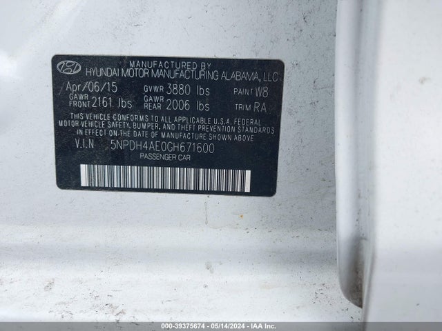 Hyundai ELANTRA SE 2016 5NPDH4AE0GH671600 Image 9