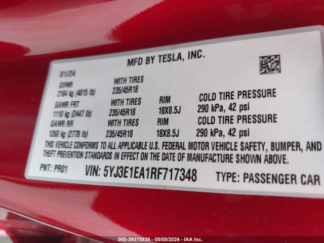 2024 TESLA MODEL 3 5YJ3E1EA1RF717348 Photo 8