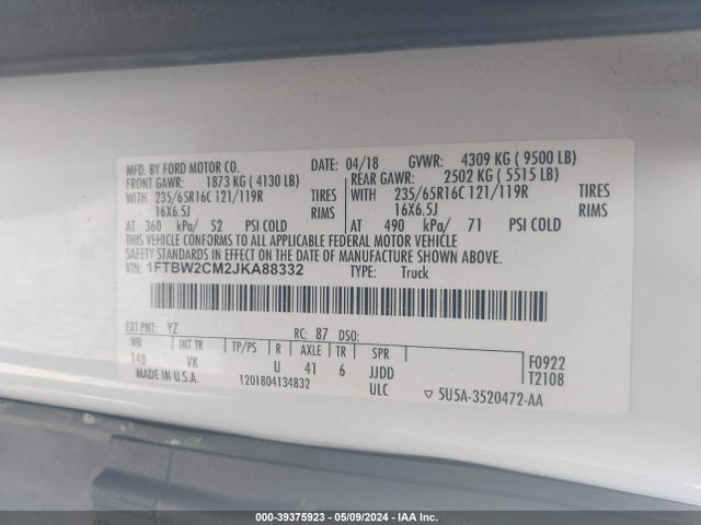 Ford Transit-350 2018 1FTBW2CM2JKA88332 Image 9