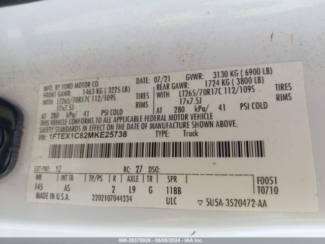 1FTEX1C82MKE25738 Ford F-150 Xl
