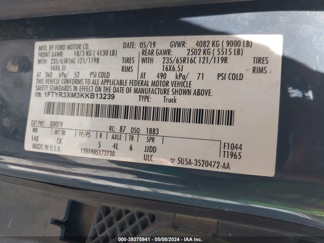 Ford Transit-250 2019 1FTYR3XM3KKB13239 Image 9