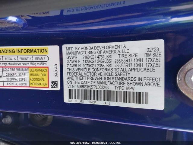 Honda Cr-v Lx 2wd 2023 5J6RS3H27PL002243 Image 9