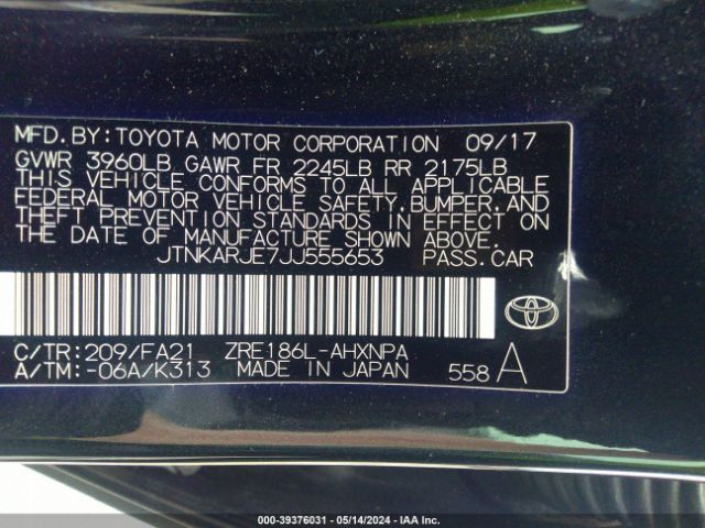 JTNKARJE7JJ555653 Toyota COROLLA IM