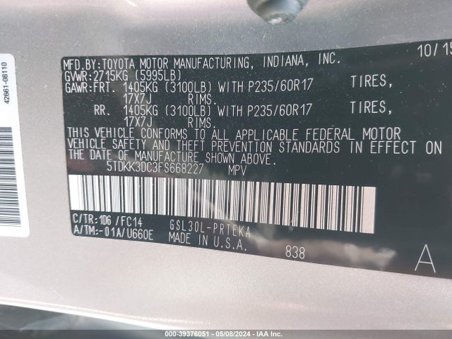 Toyota Sienna Le 8 Passenger 2015 5TDKK3DC3FS668227 Image 9