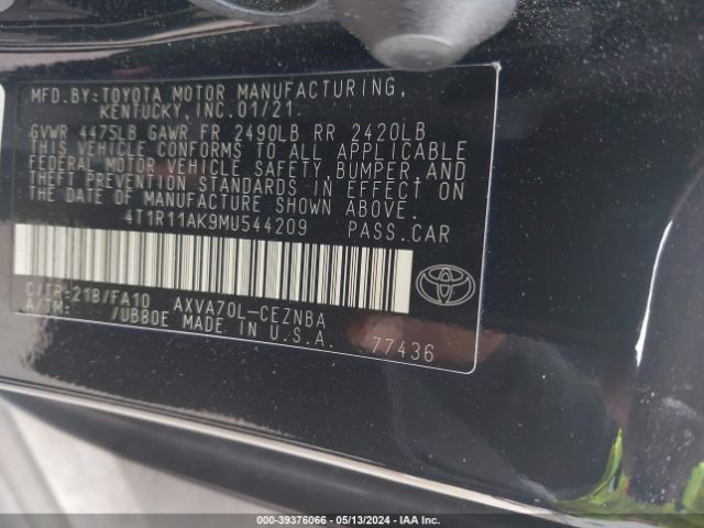 4T1R11AK9MU544209 Toyota CAMRY LE