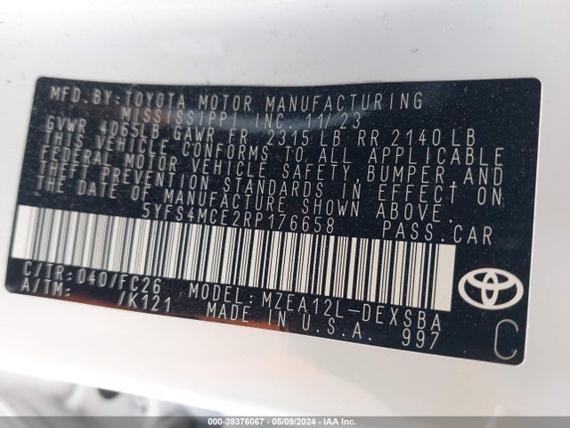 Toyota COROLLA SE 2024 5YFS4MCE2RP176658 Image 9