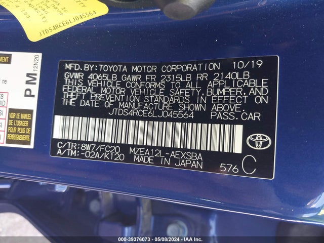 Toyota COROLLA SE 2020 JTDS4RCE6LJ045564 Image 9