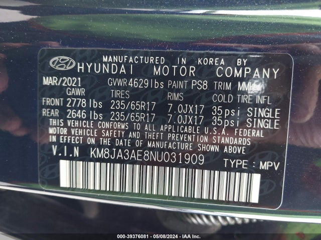 Hyundai TUCSON SE 2022 KM8JA3AE8NU031909 Image 9