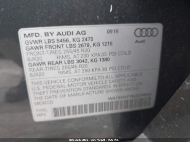 WA1BNAFY6J2248542 Audi Q5 2.0t Premium/2.0t Tech Premium