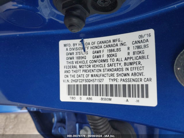 Honda Civic Lx 2016 2HGFC2F50GH571527 Image 9