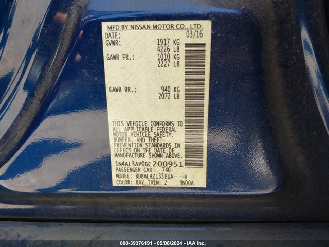 Nissan Altima 2.5 Sr 2016 1N4AL3AP0GC200951 Image 9