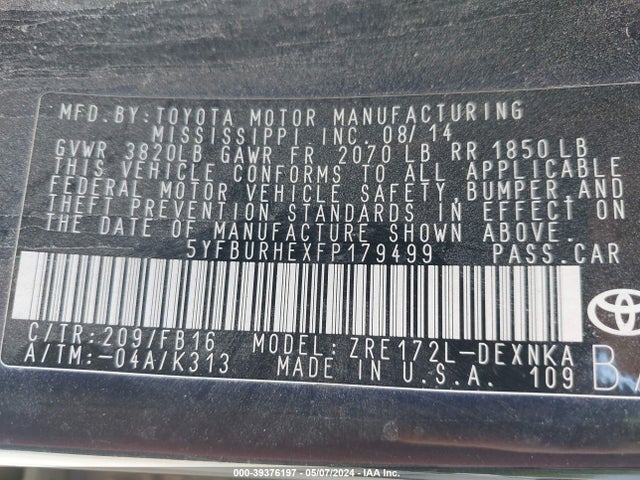 Toyota Corolla Le Plus 2015 5YFBURHEXFP179499 Image 9