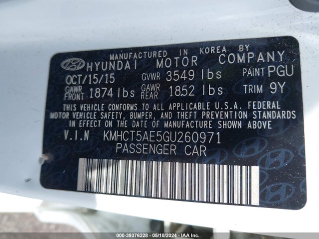 Hyundai ACCENT SE 2016 KMHCT5AE5GU260971 Image 9