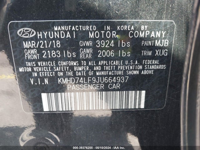 KMHD74LF9JU664937 Hyundai ELANTRA SE