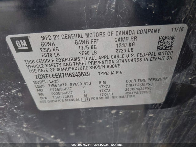 Chevrolet EQUINOX LS 2017 2GNFLEEK7H6243629 Image 9
