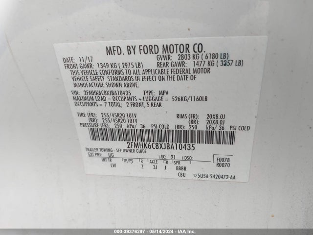 Ford FLEX SEL 2018 2FMHK6C8XJBA10435 Image 9