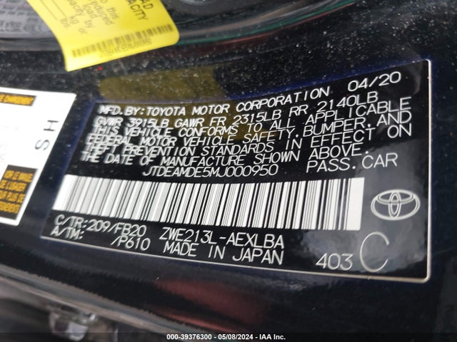 Toyota Corolla Hybrid Le 2021 JTDEAMDE5MJ000950 Image 9