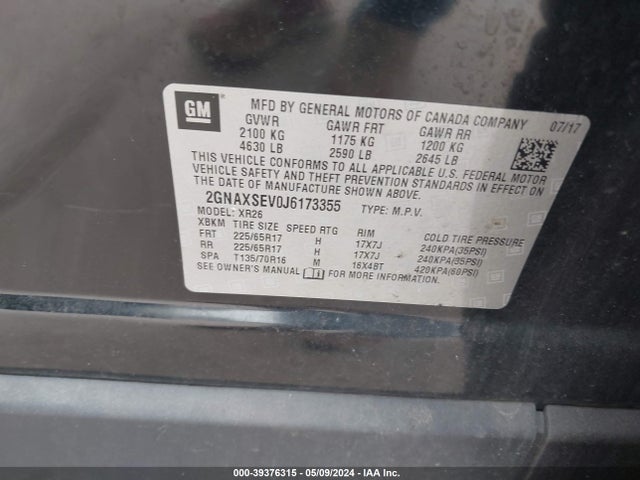 Chevrolet EQUINOX LT 2018 2GNAXSEV0J6173355 Image 9