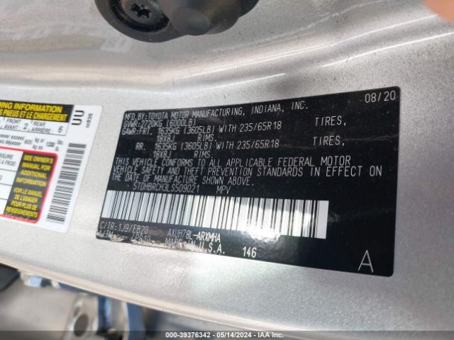 5TDHBRCH3LS509021 Toyota Highlander Hybrid Xle